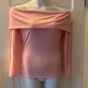 UNIQUE VINTAGE Baby Pink Off-Shoulder Ribbed Top, XL/14, NWT!!